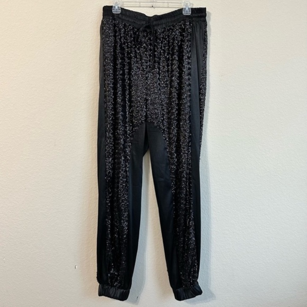 Monif C. Pants Black Sequins Joggers Satin Track NWT
Drawstring Plus Size NWT